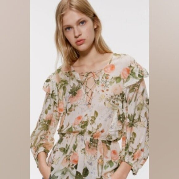 Zara | Ruffled Floral Peplum Top - Picture 2 of 10